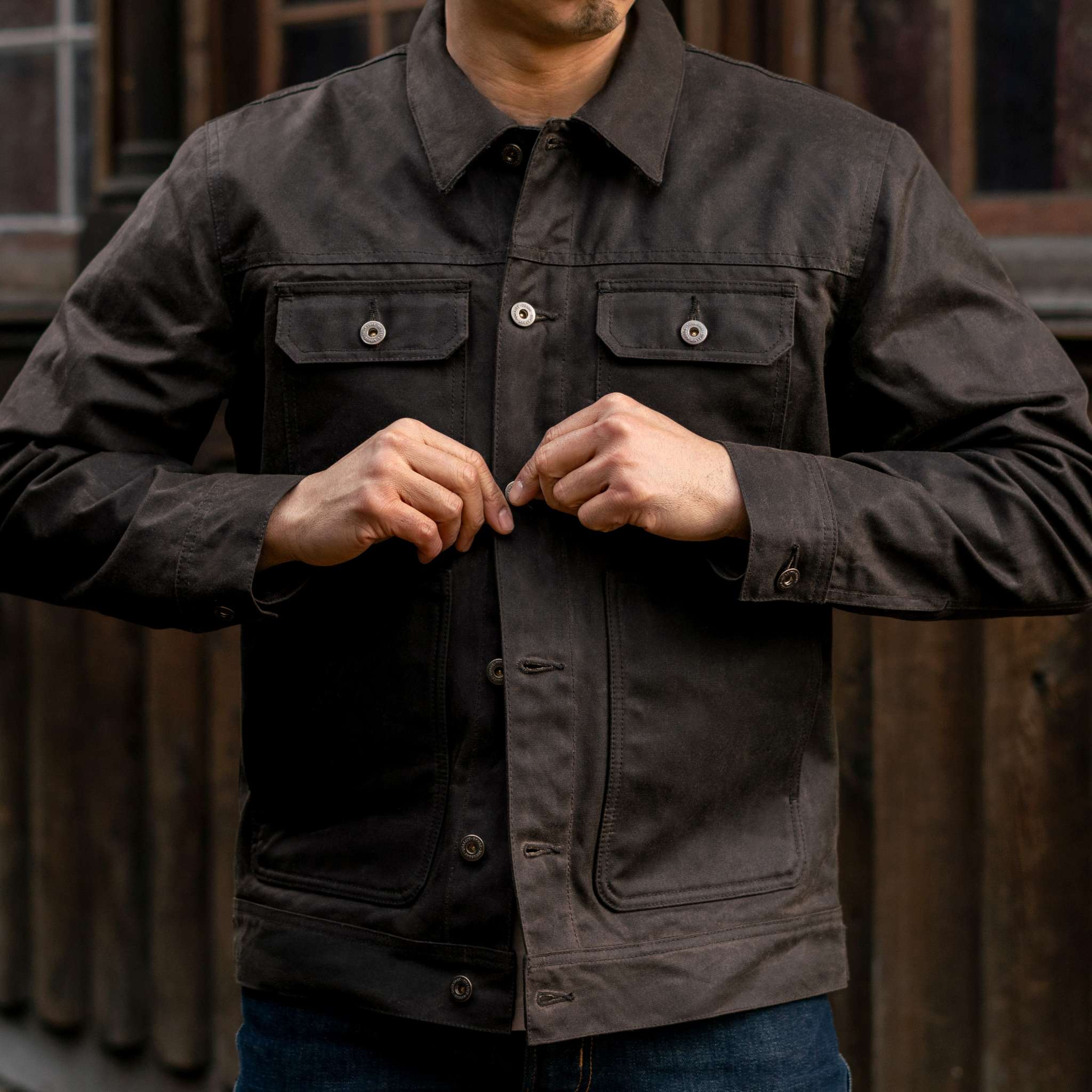 Waxed Trucker Jacket | Dark Olive - Image 2